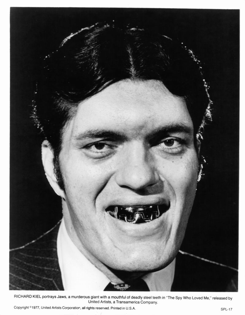 Richard Kiel portrays Jaws, a murderous giant with a mouthful of deadly steel teeth in a scene from...