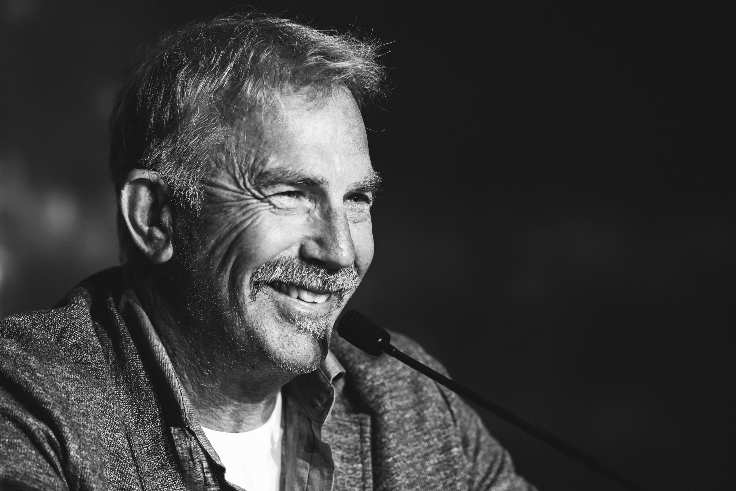 CANNES, FRANCE - MAY 20: (EDITORS NOTE: Image has been converted to black and white.) Kevin Costner...