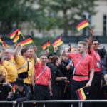 PARIS, FRANCE - JULY 26:  Members of the German delegation attend the opening ceremony of the Paris 2024 Olympic Games on July 26, 2024 in Paris, France. (Photo by Wang Dongzhen - Pool/Getty Images)