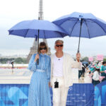 PARIS, FRANCE - JULY 26: Anna Wintour and Baz Luhrmann attend the red carpet ahead of the opening ceremony of the Olympic Games Paris 2024 on July 26, 2024 in Paris, France. (Photo by Matthew Stockman/Getty Images)