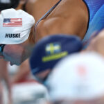 NANTERRE, FRANCE - JULY 27: Torri Huske of Team United States prepares to compete in the Women's 100m Butterfly Heats on day one of the Olympic Games Paris 2024 at Paris La Defense Arena on July 27, 2024 in Nanterre, France. (Photo by Al Bello/Getty Images)