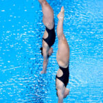 PARIS, FRANCE - JULY 27: Yasmin Harper and Scarlett Mew Jensen of Team Great Britain compete in the Women's Synchronised 3m Springboard Final on day one of the Olympic Games Paris 2024 at Aquatics Centre on July 27, 2024 in Paris, France. (Photo by Sarah Stier/Getty Images)