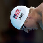 NANTERRE, FRANCE - JULY 27: Kieran Smith of Team United States prepares to compete in the Men's 400m Freestyle Heats on day one of the Olympic Games Paris 2024 at Paris La Defense Arena on July 27, 2024 in Nanterre, France. (Photo by Al Bello/Getty Images)