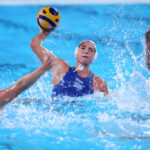 PARIS, FRANCE - JULY 27: Maria Myriokefalitaki of Team Greece shoots during the Women's Preliminary Round - Group B match between Team Greece and Team United States on day one of the Olympic Games Paris 2024 at Aquatics Centre on July 27, 2024 in Paris, France. (Photo by Clive Rose/2024 Getty Images)