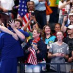 NANTERRE, FRANCE - JULY 27: Gold Medalist, Jack Alexy celebrates with friends and family following the Medal Ceremony after the Men's 4x100m Freestyle Relay Final on day one of the Olympic Games Paris 2024 at Paris La Defense Arena on July 27, 2024 in Nanterre, France. (Photo by Maddie Meyer/Getty Images)