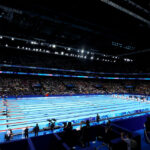 NANTERRE, FRANCE - JULY 27: A general view inside the arena during the Women's 4x100m Freestyle Relay on day one of the Olympic Games Paris 2024 at Paris La Defense Arena on July 27, 2024 in Nanterre, France. (Photo by Quinn Rooney/Getty Images)