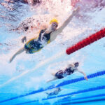 NANTERRE, FRANCE - JULY 27: (EDITORS NOTE: Image was captured using an underwater robotic camera.) Ariarne Titmus of Team Australia and Summer McIntosh of Team Canada compete in the Women's 400m Freestyle Final on day one of the Olympic Games Paris 2024 at Paris La Defense Arena on July 27, 2024 in Nanterre, France. (Photo by Adam Pretty/Getty Images)