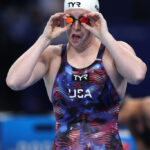 NANTERRE, FRANCE - JULY 28: Lilly King of Team United States prepares to compete in the Women’s 100m Breaststroke Heats on day two of the Olympic Games Paris 2024 at Paris La Defense Arena on July 28, 2024 in Nanterre, France. (Photo by Sarah Stier/Getty Images)