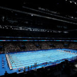 NANTERRE, FRANCE - JULY 28: A general view inside the arena during the Women's 200m Freestyle Heats on day two of the Olympic Games Paris 2024 at Paris La Defense Arena on July 28, 2024 in Nanterre, France. (Photo by Lintao Zhang/Getty Images)