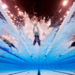 NANTERRE, FRANCE - JULY 28: (EDITORS NOTE: Image was captured using an underwater robotic camera.) Reona Aoki of Team Japan, Lilly King of Team United States and Angharad Evans of Team Great Britain compete in the Women's 100m Breaststroke Heats on day two of the Olympic Games Paris 2024 at Paris La Defense Arena on July 28, 2024 in Nanterre, France. (Photo by Adam Pretty/Getty Images)