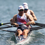 PARIS, FRANCE - JULY 28: Team United States compete in the Men's Four Heats during day two of the Olympic Games Paris 2024 at Vaires-Sur-Marne Nautical Stadium on July 28, 2024 in Paris, France. (Photo by Alex Davidson/Getty Images)