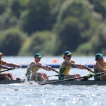 PARIS, FRANCE - JULY 28: Team Australia compete in the Women's Four Heats during day two of the Olympic Games Paris 2024 at Vaires-Sur-Marne Nautical Stadium on July 28, 2024 in Paris, France. (Photo by Justin Setterfield/Getty Images)