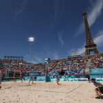 PARIS, FRANCE - JULY 28: A general view is seen during the Women's Preliminary Phase - Pool C match between Team Germany and Team France on day two of the Olympic Games Paris 2024 at Eiffel Tower Stadium on July 28, 2024 in Paris, France. (Photo by Cameron Spencer/Getty Images)