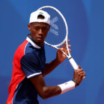 PARIS, FRANCE - JULY 28: Christopher Eubanks of Team United States looks on against Benjamin Hassan of Team Lebanon during the Men’s Singles first round match on day two of the Olympic Games Paris 2024 at Roland Garros on July 28, 2024 in Paris, France. (Photo by Clive Brunskill/Getty Images)