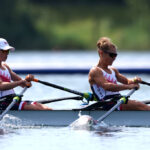 PARIS, FRANCE - JULY 28: Molly Reckford and Michelle Sechser of Team United States compete in the Lightweight Women’s Double Sculls Heats during day two of the Olympic Games Paris 2024 at Vaires-Sur-Marne Nautical Stadium on July 28, 2024 in Paris, France. (Photo by Justin Setterfield/Getty Images)