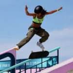 PARIS, FRANCE - JULY 28: Rayssa Leal of Team Brazil competes at at tricks round during the Women's Street Prelims on day two of the Olympic Games Paris 2024 at Place de la Concorde on July 28, 2024 in Paris, France. (Photo by Lars Baron/Getty Images)