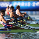 PARIS, FRANCE - JULY 28: Javier Insfran of Team Paraguay competes during the Men’s Single Sculls Repechages on day two of the Olympic Games Paris 2024 at Vaires-Sur-Marne Nautical Stadium on July 28, 2024 in Paris, France. (Photo by Francois Nel/Getty Images)