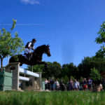 VERSAILLES, FRANCE - JULY 28: Julia Krajewski and horse Nickel 21 of Team Germany compete during the Equestrian Eventing Individual Cross Country leg on day two of the Olympic Games Paris 2024 at Chateau de Versailles on July 28, 2024 in Versailles, France. (Photo by Buda Mendes/Getty Images)