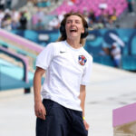 PARIS, FRANCE - JULY 28: Poe Pinson of Team United States reacts during the Women's Street Prelims on day two of the Olympic Games Paris 2024 at Place de la Concorde on July 28, 2024 in Paris, France. (Photo by Lars Baron/Getty Images)