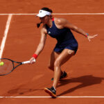 PARIS, FRANCE - JULY 28: Jessica Pegula of Team United States plays a forehand against Viktorija Golubic of Team Switzerland during the Women’s Singles first round match on day two of the Olympic Games Paris 2024 at Roland Garros on July 28, 2024 in Paris, France. (Photo by Matthew Stockman/Getty Images)