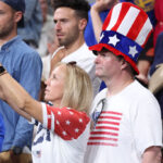 LILLE, FRANCE - JULY 28: Fans take a photo prior to the Men's Group Phase - Group C game between Serbia and the United States on day two of the Olympic Games Paris 2024 at Stade Pierre Mauroy on July 28, 2024 in Lille, France. (Photo by Gregory Shamus/Getty Images)