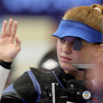 CHATEAUROUX, FRANCE - JULY 29: Oceanne Muller of Team France competes in the Women’s 10m Air Rifle Final on day three of the Olympic Games Paris 2024 at Chateauroux Shooting Centre on July 29, 2024 in Chateauroux, France. (Photo by Charles McQuillan/Getty Images)