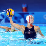 PARIS, FRANCE - JULY 29: Maggie Steffens of Team United States scores a goal from a penalty during the Women's Preliminary Round - Group B match between Team United States and Team Spain on day three of the Olympic Games Paris 2024 at Aquatics Centre on July 29, 2024 in Paris, France. (Photo by Clive Rose/Getty Images)