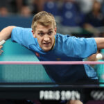 PARIS, FRANCE - JULY 29: Anton Kallberg of Team Sweden competes during a Men's Singles Second Round of 32 match on day three of the Olympic Games Paris 2024 at South Paris Arena on July 29, 2024 in Paris, France. (Photo by Elsa/Getty Images)