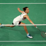 PARIS, FRANCE - JULY 29: Michelle Li of Team Canada plays a shot against Thuzar Thet Htar of Team Myanmar during a Women's Singles match on day three of the Olympic Games Paris 2024 at Porte de La Chapelle Arena on July 29, 2024 in Paris, France. (Photo by Ezra Shaw/Getty Images)