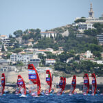 MARSEILLE, FRANCE - JULY 30: Men's Windsurf iQFoil class race on day four of the Olympic Games Paris 2024 at Marseille Marina on July 30, 2024 in Marseille, France. (Photo by Clive Mason/Getty Images)