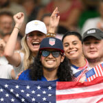 SAINT-ETIENNE, FRANCE - JULY 30: United States fans pose for a photo prior to the Men's group A match between United States and Guinea during the Olympic Games Paris 2024 at Stade Geoffroy-Guichard on July 30, 2024 in Saint-Etienne, France. (Photo by Tullio M. Puglia/Getty Images)