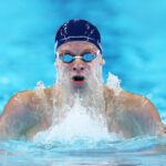 NANTERRE, FRANCE - AUGUST 01: Leon Marchand of Team France competes in the Men's 200m Individual Medley Heats on day six of the Olympic Games Paris 2024 at Paris La Defense Arena on August 01, 2024 in Nanterre, France. (Photo by Adam Pretty/Getty Images)