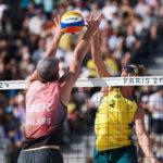 PARIS, FRANCE - AUGUST 01: Clemens Wickler competes in the Men’s Preliminary Phase - Pool C match against Thomas Hodges and Zachery Schubert of Team Australia on day six of the Olympic Games Paris 2024 at Eiffel Tower Stadium on August 01, 2024 in Paris, France. (Photo by Lintao Zhang/Getty Images) (Photo by Lintao Zhang/Getty Images)