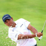 PARIS, FRANCE - AUGUST 01: Hideki Matsuyama of Team Japan plays a shot from a bunker on the 18th hole during Day One of the Men's Individual Stroke Play on day six of the Olympic Games Paris 2024 at Le Golf National on August 01, 2024 in Paris, France. (Photo by Andrew Redington/Getty Images)