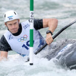 PARIS, FRANCE - AUGUST 01: Finn Butcher of Team New Zealand competes during the Canoe Slalom Men's Kayak Single Semifinal on day six of the Olympic Games Paris 2024 at Vaires-Sur-Marne Nautical Stadium on August 01, 2024 in Paris, France. (Photo by Alex Davidson/Getty Images)