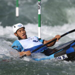 PARIS, FRANCE - AUGUST 01: Xin Quan of Team People's Republic of China competes during the Canoe Slalom Men's Kayak Single Finalon day six of the Olympic Games Paris 2024 at Vaires-Sur-Marne Nautical Stadium on August 01, 2024 in Paris, France. (Photo by Justin Setterfield/Getty Images)