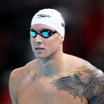 NANTERRE, FRANCE - AUGUST 01: Caeleb Dressel of Team United States warms up ahead of the Men's 50m Freestyle Semifinals on day six of the Olympic Games Paris 2024 at Paris La Defense Arena on August 01, 2024 in Nanterre, France. (Photo by Clive Rose/Getty Images)