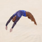 PARIS, FRANCE - AUGUST 01: Simone Biles of Team United States competes in the floor exercise during the Artistic Gymnastics Women's All-Around Final on day six of the Olympic Games Paris 2024 at Bercy Arena on August 01, 2024 in Paris, France. (Photo by Christian Petersen/Getty Images)