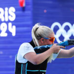 CHATEAUROUX, FRANCE - AUGUST 02: Amber Jo Rutter of Team Great Britain competes during the Women's Skeet Pre-Event Training on day seven of the Olympic Games Paris 2024 at Chateauroux Shooting Centre on August 02, 2024 in Chateauroux, France. (Photo by Charles McQuillan/Getty Images)