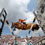 VERSAILLES, FRANCE - AUGUST 02: Maikel Van Der Vleuten and horse Beauville Z of Team Netherlands compete during the Jumping Team Final on day seven of the Olympic Games Paris 2024 at Chateau de Versailles on August 02, 2024 in Versailles, France. (Photo by Mike Hewitt/Getty Images)