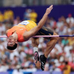 PARIS, FRANCE - AUGUST 02: Jorge Urena of Team Spain during the High Jump leg of Decathlon  on day seven of the Olympic Games Paris 2024 at Stade de France on August 02, 2024 in Paris, France. (Photo by Cameron Spencer/Getty Images)