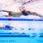 NANTERRE, FRANCE - AUGUST 02: (EDITORS NOTE: Image was captured using an underwater robotic camera.) Caeleb Dressel of Team United States competes in the Men's 100m Butterfly Semifinals on day seven of the Olympic Games Paris 2024 at Paris La Defense Arena on August 02, 2024 in Nanterre, France. (Photo by Adam Pretty/Getty Images)