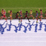 PARIS, FRANCE - AUGUST 02: Athletes compete during  the during the Women's 5000 Metres heats on day seven of the Olympic Games Paris 2024 at Stade de France on August 02, 2024 in Paris, France. (Photo by Patrick Smith/Getty Images)