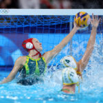 NANTERRE, FRANCE - AUGUST 06: Gabriella Palm of Team Australia attempts to save a goal in the Women's Quarterfinal match between Team Australia and Team Greece on day eleven of the Olympic Games Paris 2024 at Paris La Defense Arena on August 06, 2024 in Nanterre, France. (Photo by Adam Pretty/Getty Images)