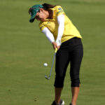 PARIS, FRANCE - AUGUST 07: Paula Reto of Team South Africa plays a shot on the third hole during Day One of the Women's Individual Stroke Play on day twelve of the Olympic Games Paris 2024 at Le Golf National on August 07, 2024 in Paris, France. (Photo by Kevin C. Cox/Getty Images)