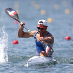 PARIS, FRANCE - AUGUST 07: Maxime Beaumont of Team France competes during the Men’s Kayak Single 1000m Quarterfinal on day twelve of the Olympic Games Paris 2024 at Vaires-Sur-Marne Nautical Stadium on August 07, 2024 in Paris, France. (Photo by Charles McQuillan/Getty Images)