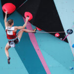 PARIS, FRANCE - AUGUST 08: Jessica Pilz of Team Austria climbs during the Women's Boulder & Lead - Semifinal Lead on day thirteen of the Olympic Games Paris 2024 at Le Bourget Sport Climbing Venue on August 08, 2024 in Paris, France. (Photo by Luke Hales/Getty Images)