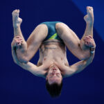 PARIS, FRANCE - AUGUST 08: Kurtis Mathews of Team Australia competes in the Men’s 3m Springboard Final on day thirteen of the Olympic Games Paris 2024 at Aquatics Centre on August 08, 2024 in Paris, France. (Photo by Adam Pretty/Getty Images)