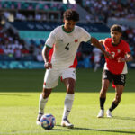 NANTES, FRANCE - AUGUST 08: Mehdi Boukamir #4 of Team Morocco during the Men's Bronze Medal match between Egypt and Morocco during the Olympic Games Paris 2024 at Stade de la Beaujoire on August 08, 2024 in Nantes, France. (Photo by Robert Cianflone/Getty Images)