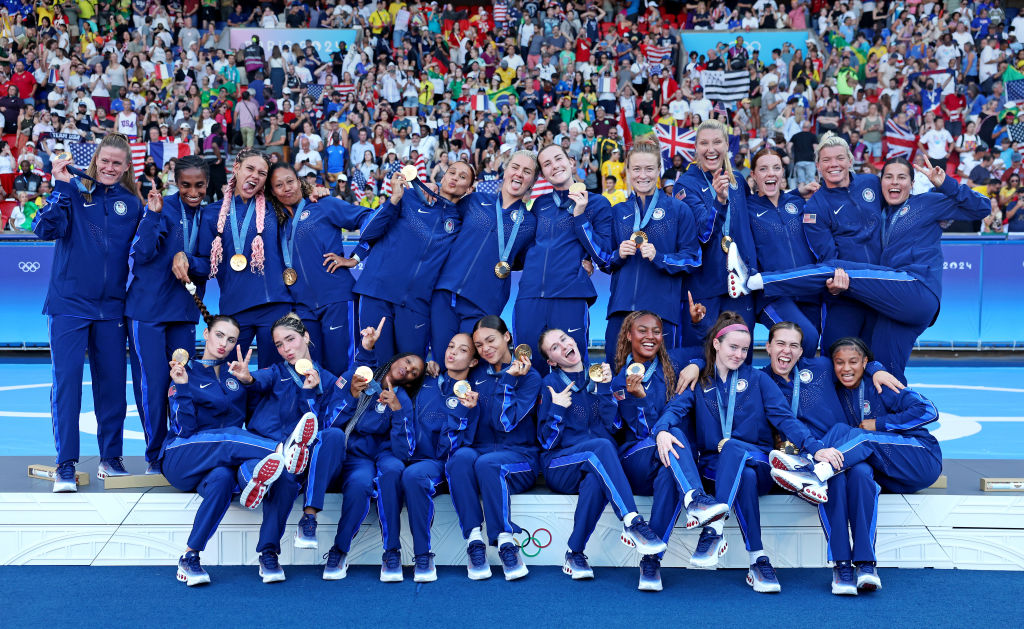 PARIS, FRANCE - AUGUST 10: Gold Medalists of Team United States pose for a photo after the Women's ...